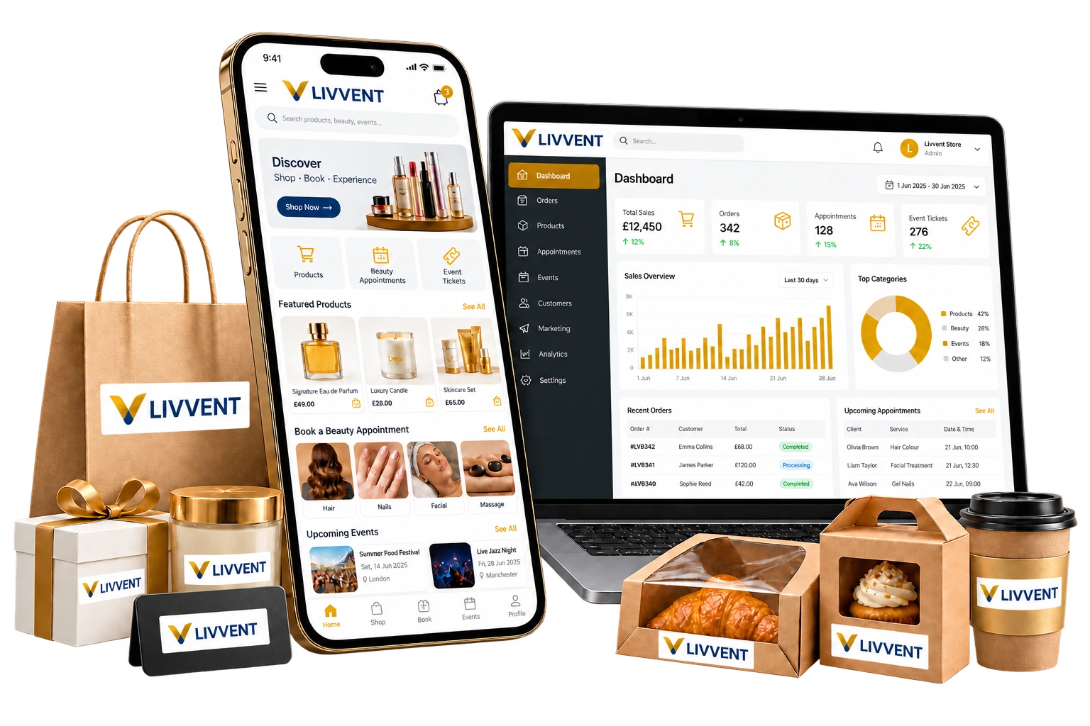 Transparent Livvent online ordering and booking storefront