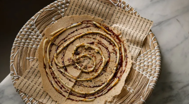 Saj Qursan with tahini and date molasses